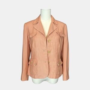 Tommy Hilfiger Women's Size 6 Peach Linen Silk Blend Blazer Jacket | Preppy